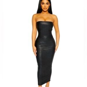 Naked Wardrobe Strapless Midi Black Dress
